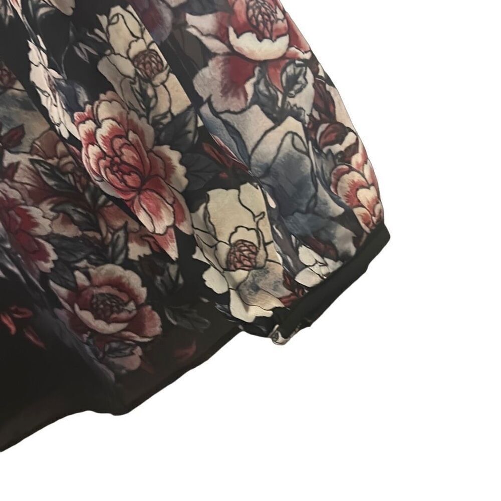 ZAC & RACHEL Black Floral Print Balloon Sleeve Keyhole Neck Blouse Top Plus L - Picture 3 of 4